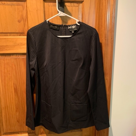 Tollegno 1900 Lord & Taylor 424 Fifth Black Pinstripe Top Size 8 - Picture 2 of 5